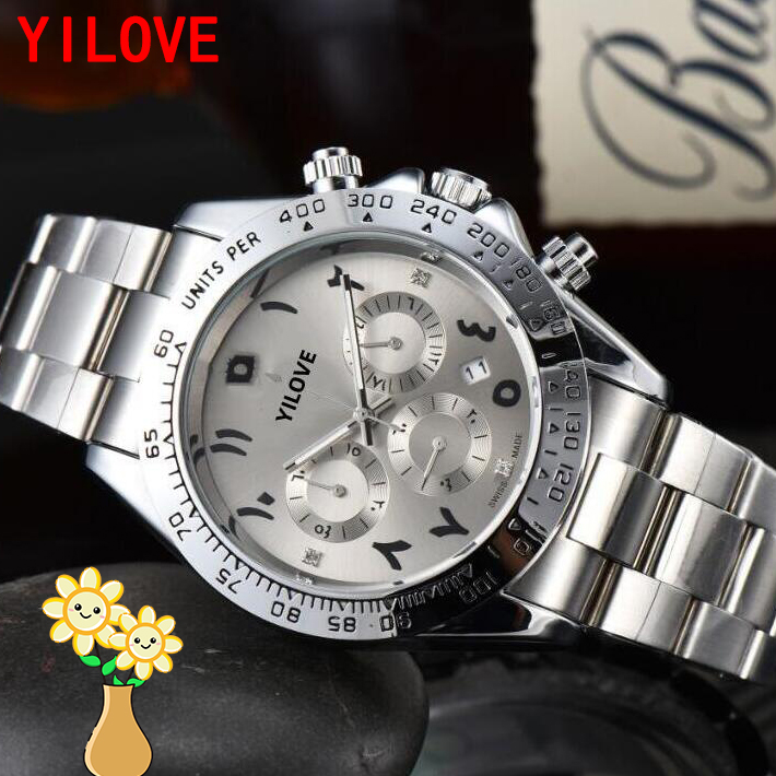 

Luxury Presidential Business Men's Watch Round Quartz Chronograph Analog Movement Clock 40mm All Stainless Steel Waterproof Folding Buckle Wristwatch, As pic