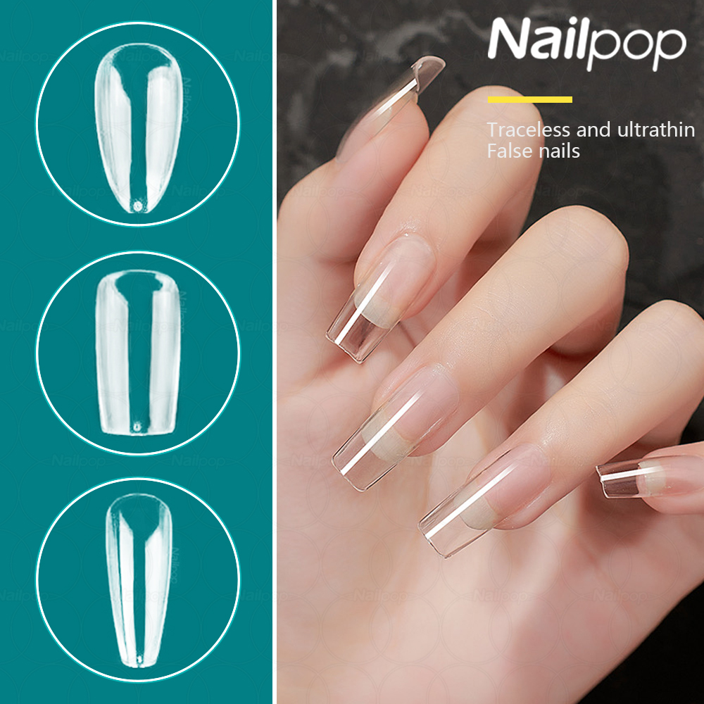 

Nailpop Transparent Coffin Fake Nails Clear Full Cover Nails Gel Tips Press on False Nails Capsule Art Accessories Tool 120pcs, M-coffin clear 120
