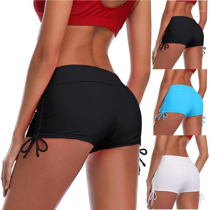 

Women' Swimwear Women Running High Waist Bikini Bottoms Swim Briefs Beach Shorts Ruched Bottom Bottomed Flat Angle Sports Safety Drawstring, Bu