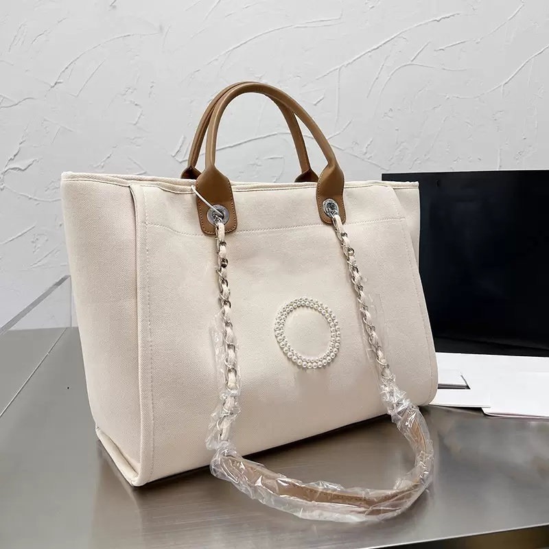 

Summer Pearl Beach Party Shopping Bags Deauville Chain Top Handle Totes Silver Hardware Larghe Capacity Purse 5 Colors Choose Luxury Designer Handbags B36, Extra freight