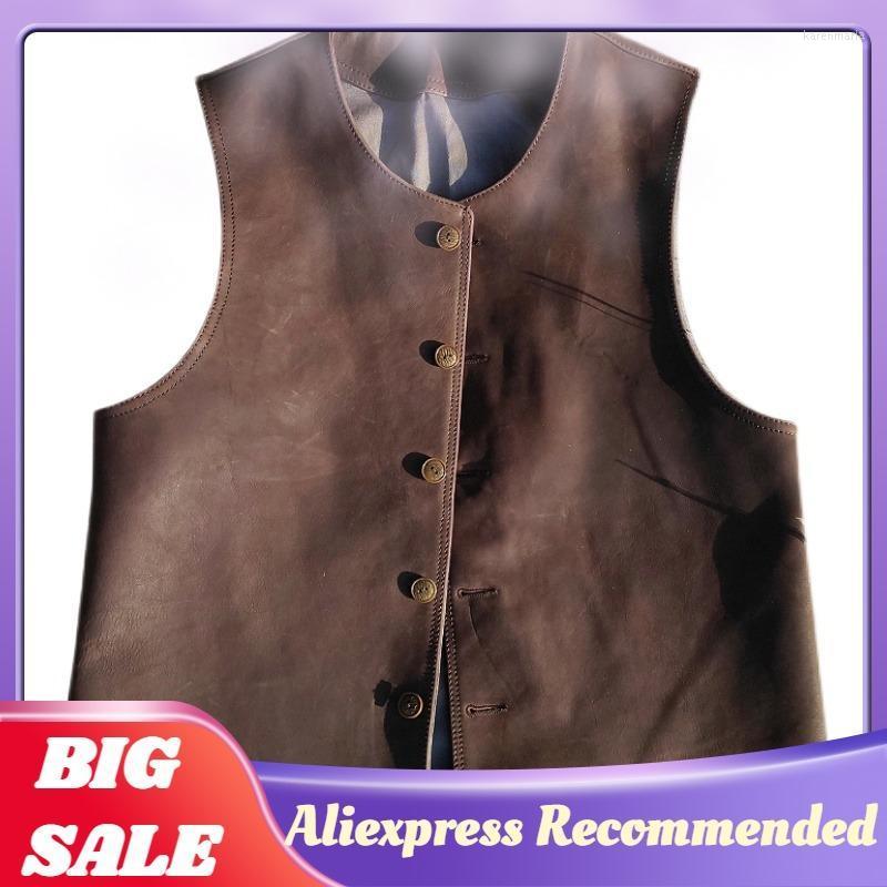 

Men's Vests 2022 Dark Brown Genuine Leather Vest Men Japan Retro Style Plus Size 4XL Real Natural Cowhide Autumn Slim Fit Short Coat Kare22, Black