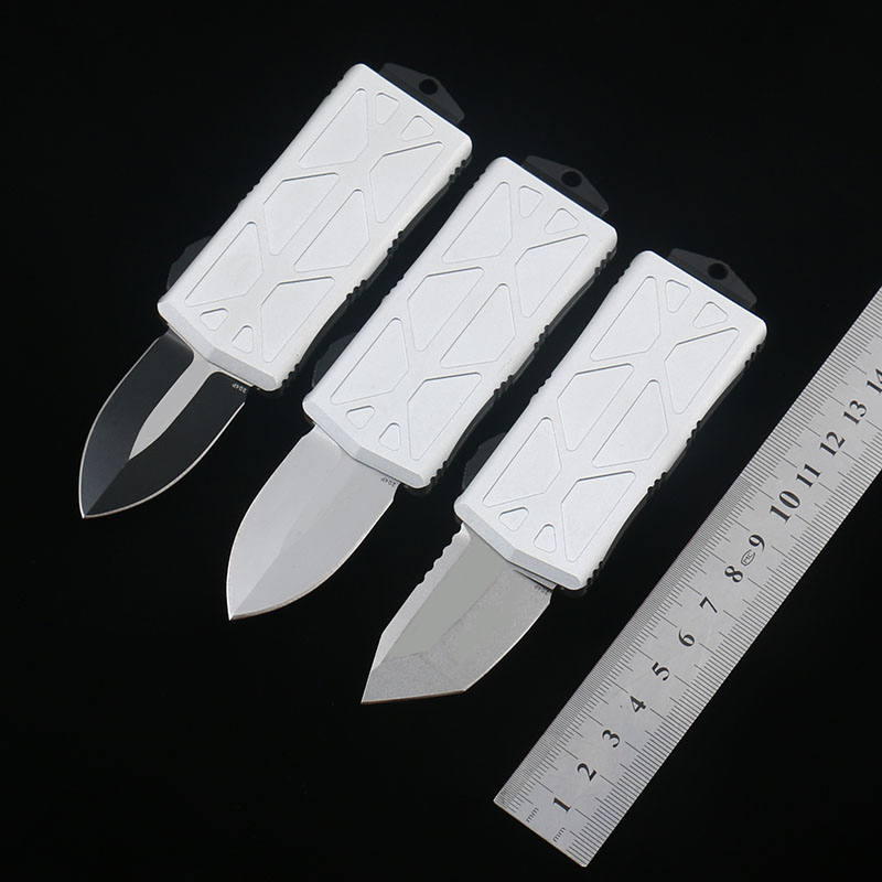

US MT Silver White Mini EOT Automatic tactical Knives Stone Washed D2 Steel CNC T6-6061 Aviation Aluminum alloy handle Outdoor Camping EDC Tool Pocket Knife