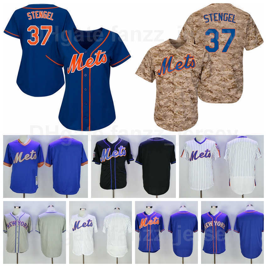 Retraite Baseball 37 Casey Stengel Retro Jerseys 1969 1983 1985 1986 Vintage 14 Gil Hodges broderie et cousu sur pull Pinstripe Flexbase Bleu Bla