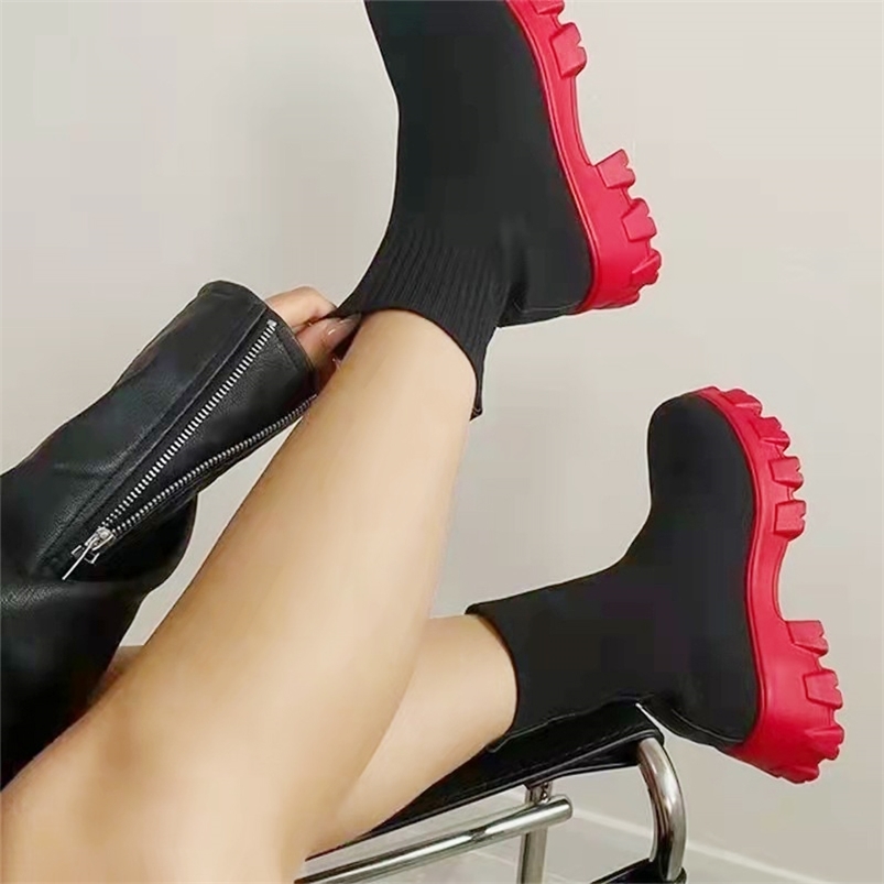 

Couple Socks Shoes Women Thick-soled Casual Large Size Net Red Knitted Short Boots Women Botas De Mujer 220813, Black