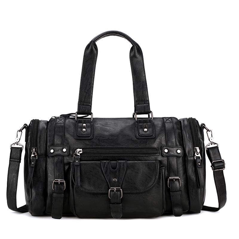 

Duffel Bags Man Travelling Luggage Traveling PU Leather Bag Super Capacity Business Men Travel Tourism Black Lattice HandbagDuffel