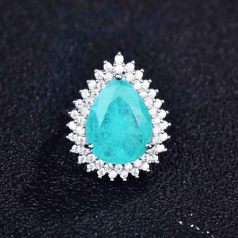 

Wedding Rings Charm 925 Sterling Silver Big Gemstone Women's Ring Paraiba Tourmaline Crystal Stone Anniversary Jewelry For Women GiftsWe