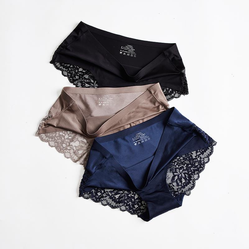 

3pcs Womens Underwear Seamless Panties Woman Sexy Lace Briefs Female Lady For Women -xxl, Black coffee red