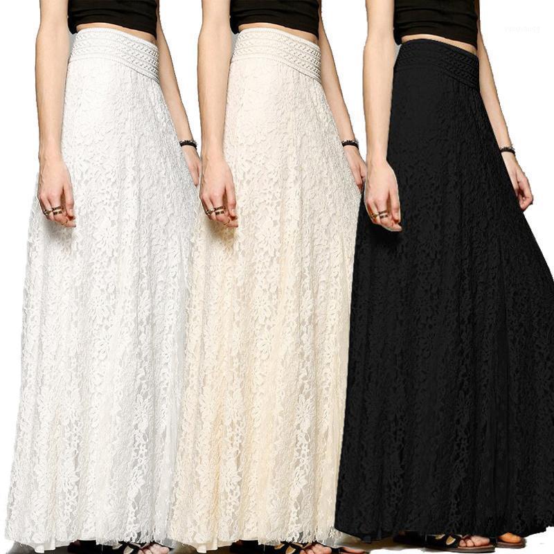

Skirts Women Lace Maxi Long Skirt Elastic Waist Tulle Elegant Lady Hollow Out Bridesmaid Ball Women, As picture