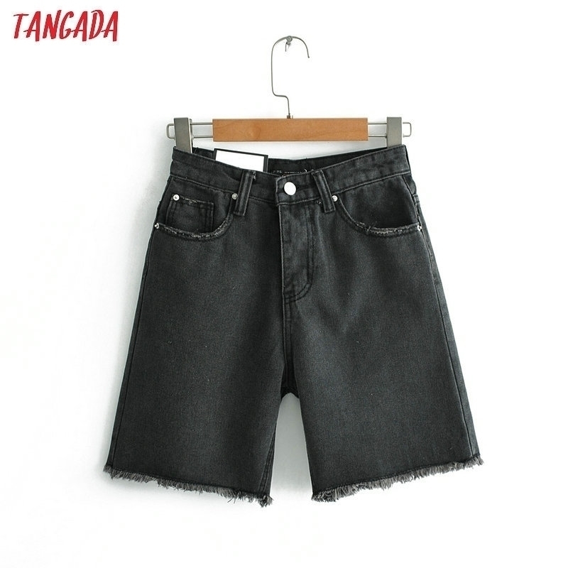 

Tangada women high waist jeans shorts black summer ladies short jean femme korea fashion casual brand jeans shorts FN77 Y200403