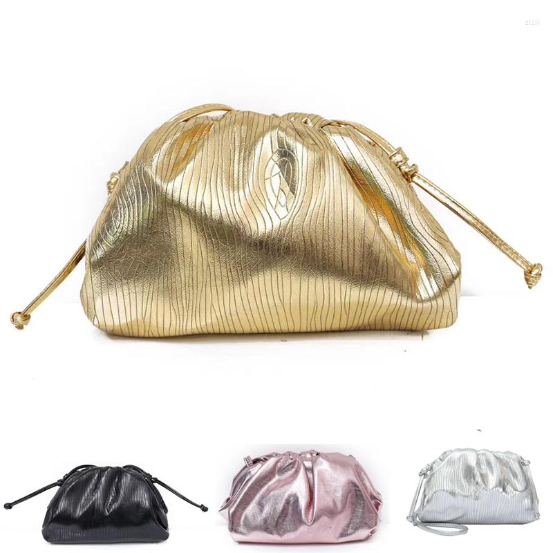 

Evening Bags Solid/Stripe Gold/Silver 11 Colors Women Clutch Bag Leather Shoulder String Handbags Fashion Ladies Purses Elegant Cloudy Hobos