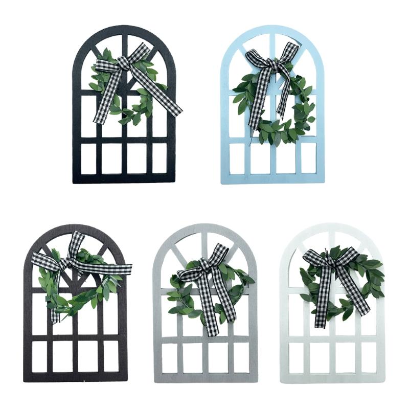 

Other Home Decor Wooden Farmhouse Window Tiered Tray Decoration Plaid Rustic Cathedral Arch Sign Shelf Spring Summer Stand Po Prop