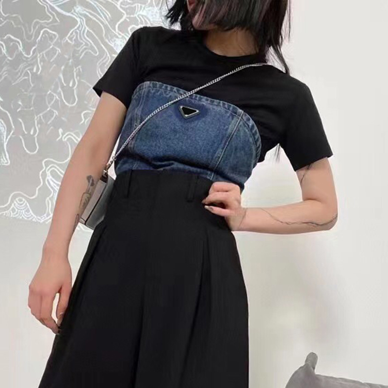 

Luxury Letter Denim Bra Top Women Sling Zipper Vests Metal Triangle Label Suspenders Vest With Tags, 1#