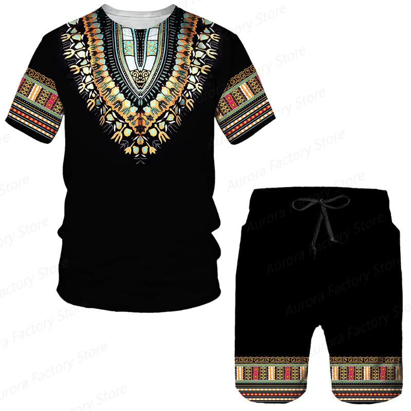 

Men's Tracksuits Summer Men's Tracksuit African Totem Print T-Shirt Shorts Suit Casual Stylish Sweatsuit Set Bohemian Style Clothing Str, Ts7205