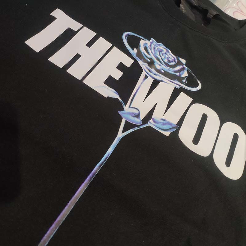 

Men and Women T Shirts The Woo T-shirt Print Hip Hop Short Sleeve Round Neck Loose Rose Cotton T-Shirt, Black