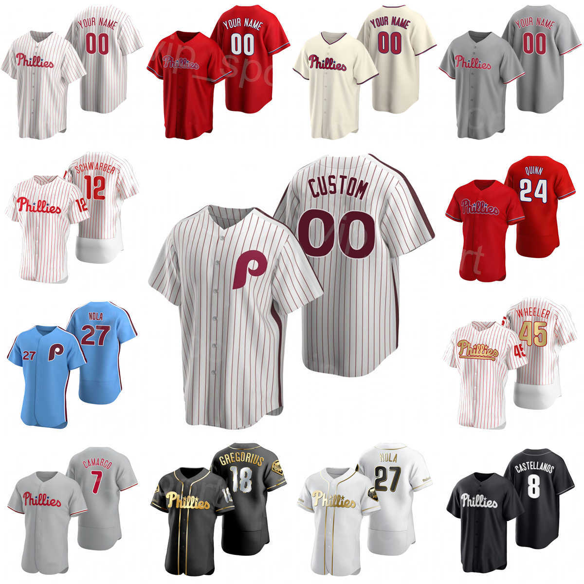 

2022 Baseball 5 Bryson Stott Jersey 27 Aaron Nola 45 Zack Wheeler 19 Matt Vierling 8 Nick Castellanos 12 Kyle Schwarber 24 Roman White Red Blue Quinn Custom Name Number, Flexbase