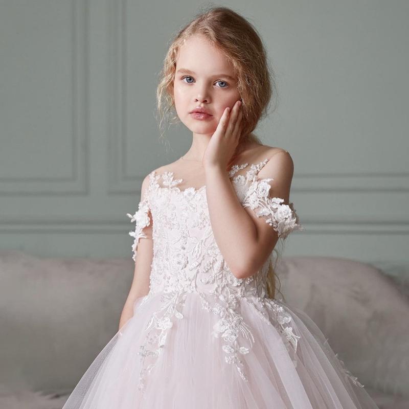 

Girl's Dresses Lace Princess Flower Girl For Wedding Kids Children First Communion Ball Gowns Party Pageant Wear GirlGirl's, White