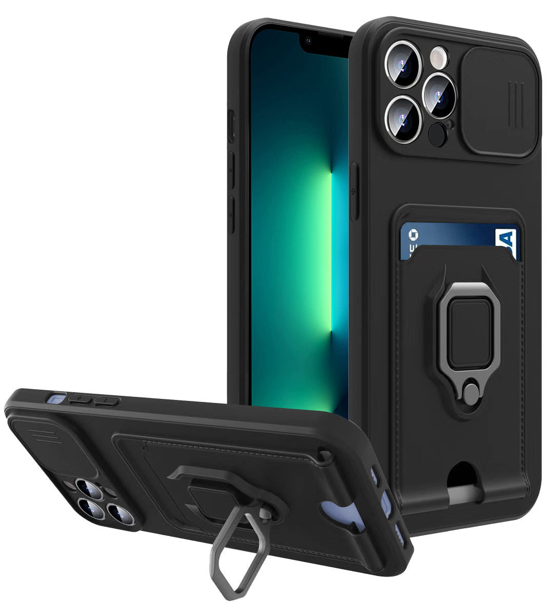 Glijdend omslagcamera -bescherming mobiele telefoons staan ​​adsorptie metalen plaat zacht flexibele telefoonhoesje voor iPhone 12 13 Pro Max
