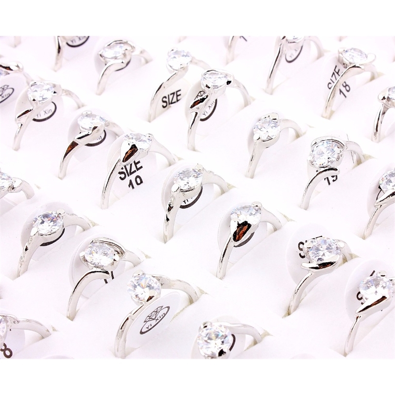 

Wholesale Lots Job 20Pcs Crystal Silver Plated Women Ring Engagement Wedding Party Gift Fashion Jewelry 220414