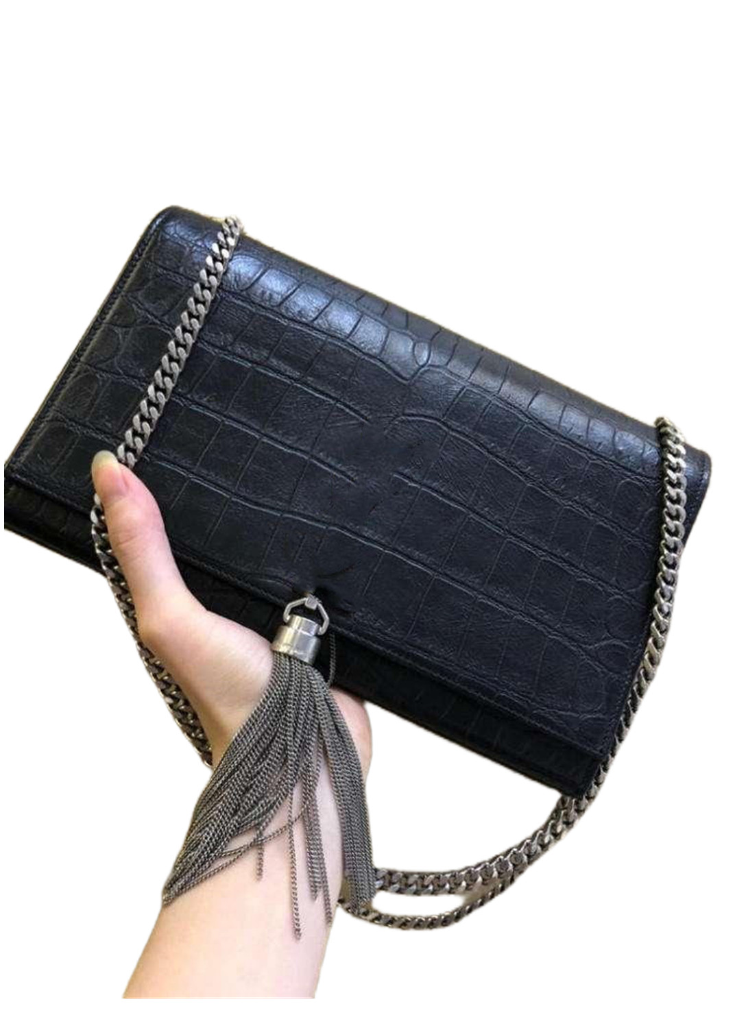 

2022 Designers Leather women shoulder bags crossbody Luxury handbags clutch purses ladies wallets tote Silver Chain Bag, Black