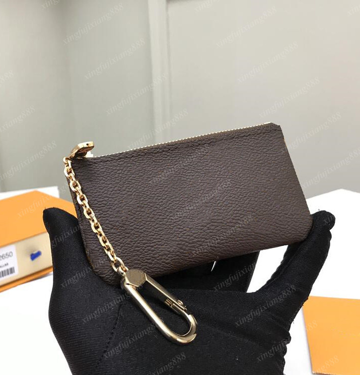 

Designer KEY POUCH Women Men Ring Credit Card Holder Coin Purse Luxury Mini Wallets Bag Leather Handbags, Brown