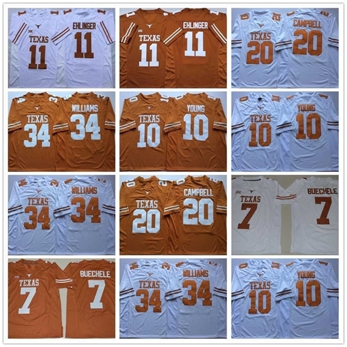 

Sj98 NCAA Texas Longhorns 11 Sam Ehlinger 10 Vince Young 34 Ricky Williams 20 Earl Campbell College Football mens Jerseys University Football, Orange
