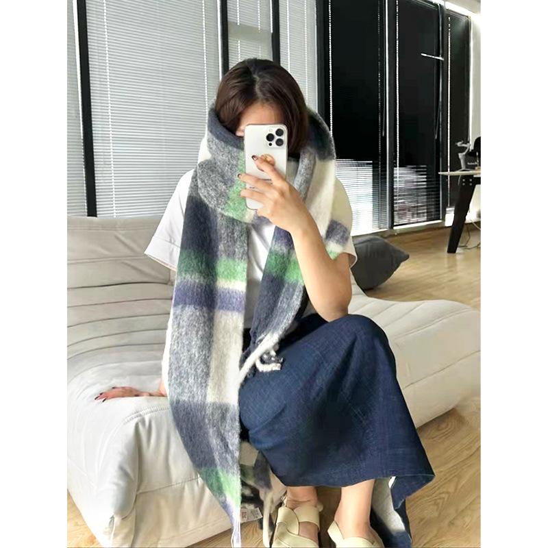 

Berets Women Wool Blend Soft Striped Scarf Tassels Trim Fashion Winter 2022 Female Long Color Patchwork Shawl