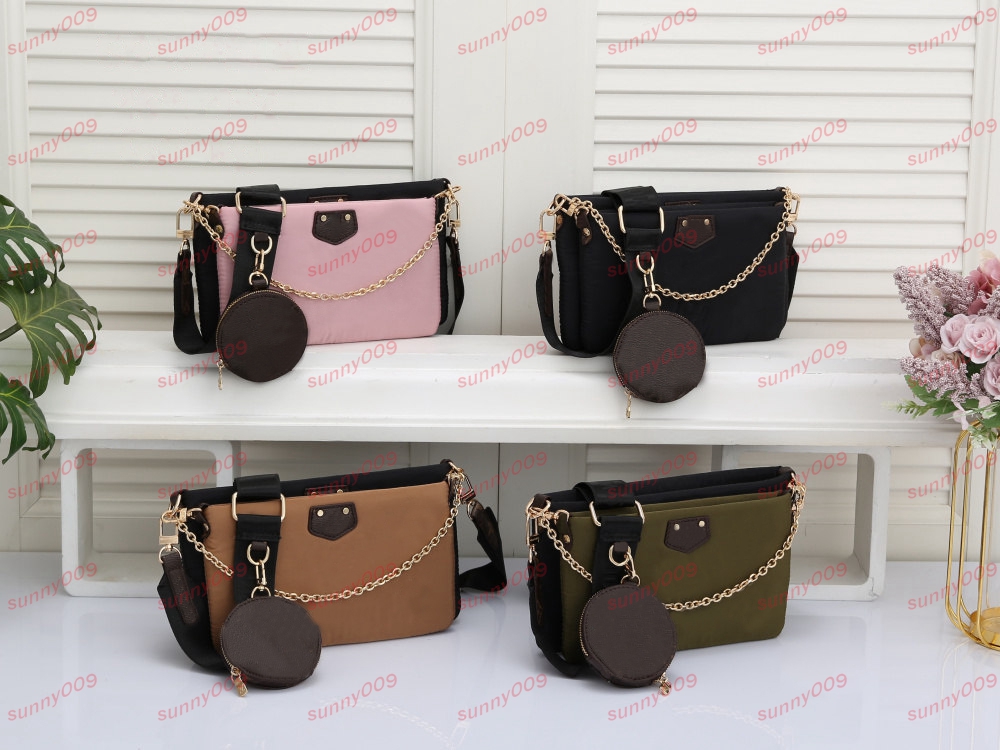 

Multicolor Three Piece Set Fashionable Luxury New Messenger Bag Chain Design Decorative Car Stitching Embossing, Black