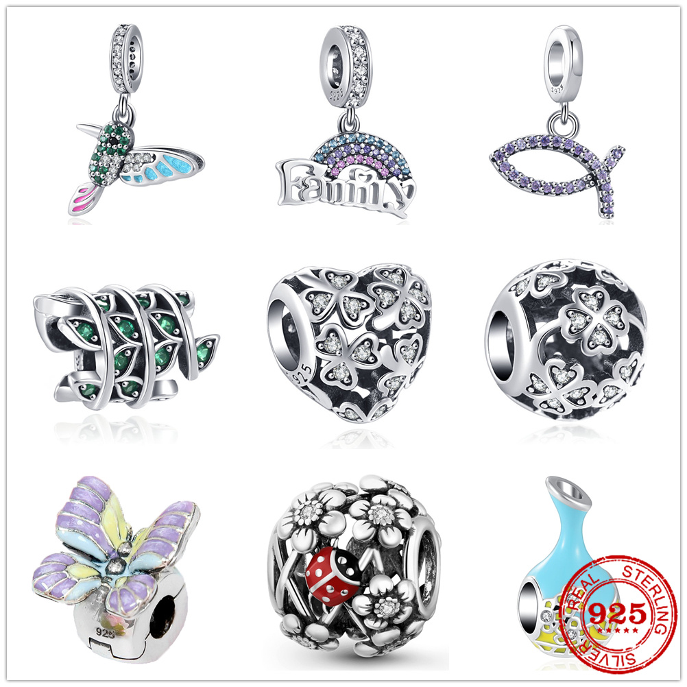 

925 Sterling Silver Dangle Charm Spiritual Garden Family Beads Bead Fit Pandora Charms Bracelet DIY Jewelry Accessories