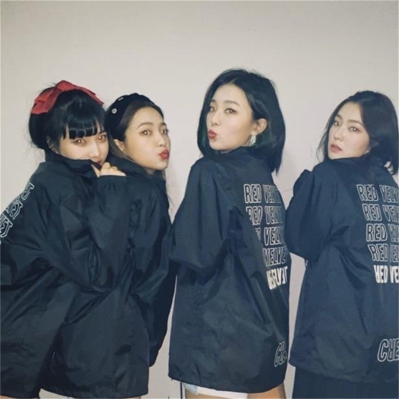 

Red velvet la rounge concert same printing black hoodie jackets kpop unisex fleece/thin zipper sweatshirt 201203