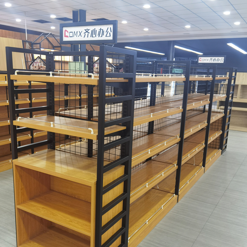 Commercial Furniture supermarket shelfS Support customization Wholesale convenience grocery store shelf double sided supermarket Plus storage cabinet