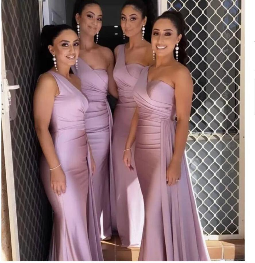 One Shoulder Bridesmaid Dresses For Africa Unique Design 2022 New Full Length Wedding Guest Gowns Junior Maid Of Honor Dress Ribbon B0606G2