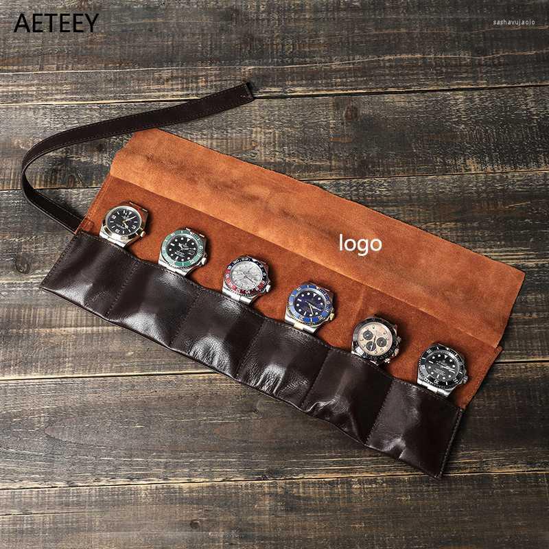 

Watch Boxes & Cases Coffee Green Oil Wax Case Bag 6 Slots Bundle Convenient Travel Storage Organizers Watches Customizable LogoWatch