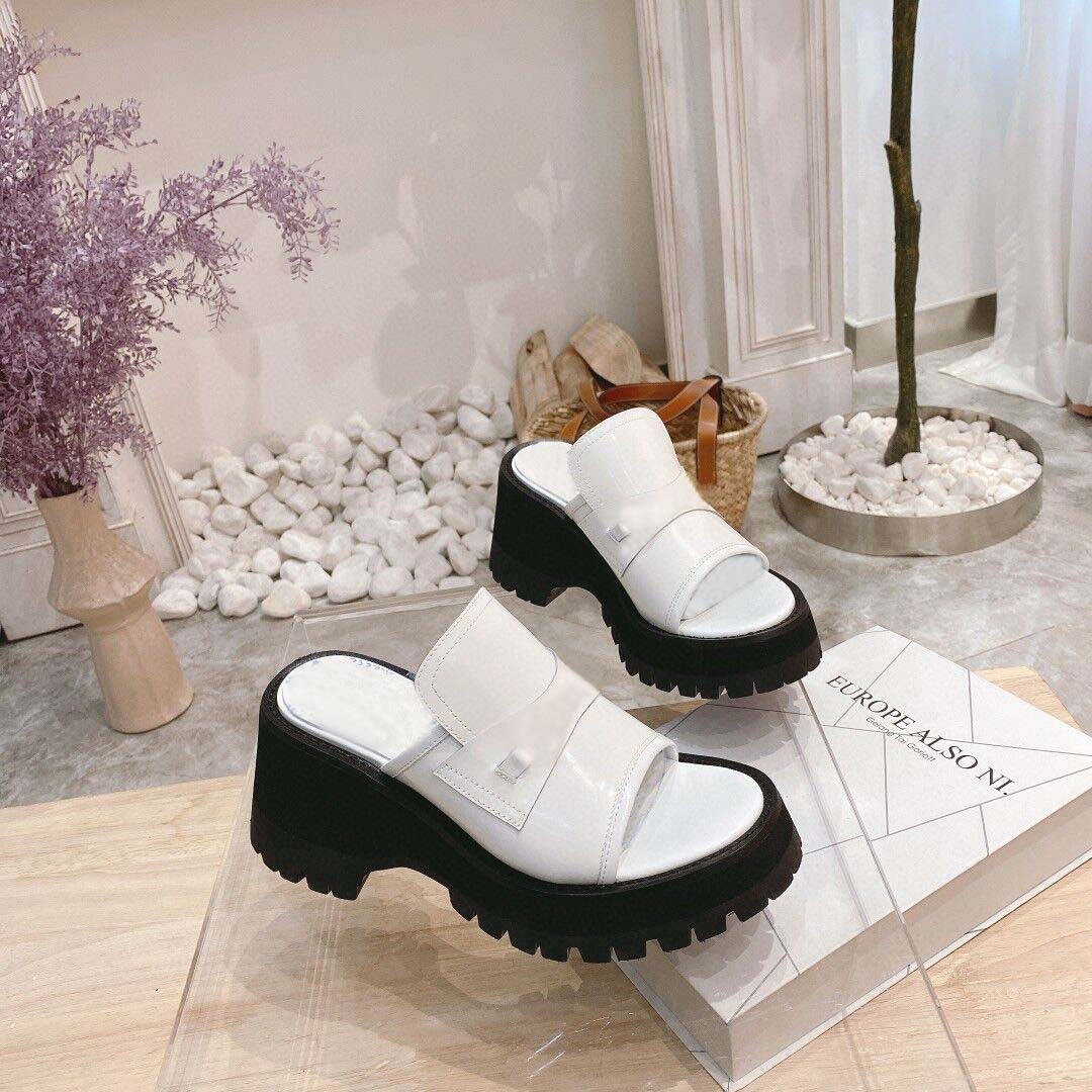 

Luxury brand 2022 new designer women's slippers versatile sponge cake and flat high heels, open-toe drag, slippery fashion shoes for women, Black