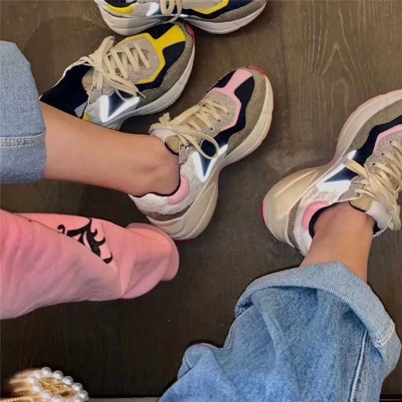

2022Men's and women's casual shoes, printed retro personality stitching, lace thick soles in 3 colors, sizes 36-44