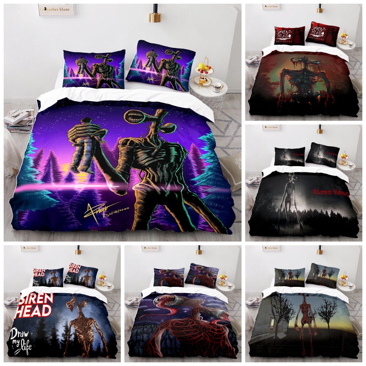 

3D Printing Bedding Sets Siren Head Series Adult Children Universal Polyester Skin Friendly Breathable Quilt Cover with Pillowcase Duvet Cover Set, Siren head-3009