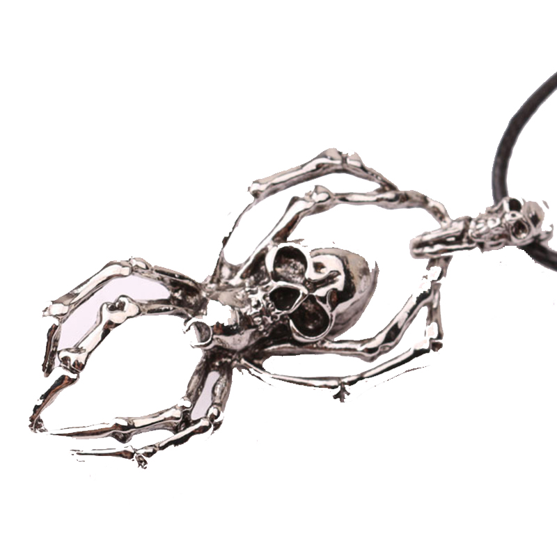 

Spider Necklace for Women Men Skull Head Pendant Necklaces with Leather Rope Chain Cool Retro Men's Alloy Grimace Tribal Necklace Jewelry