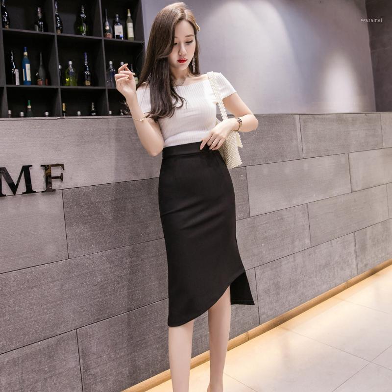 

Fashion Women Solid Irregular Open Fork Casual Skirt Color Black Red Straight Split 2022 Skirts