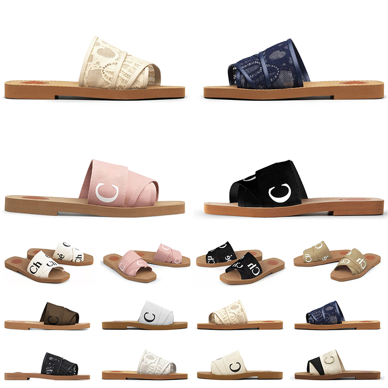 

Fashion Designer Women Slides Woody flat mule canvas Slippers White Black Navy Red Beige Scuffs Summer Beach Shoes Luxurys Platform Rubber Bottom Sandals Size 35-42, C5 35-42