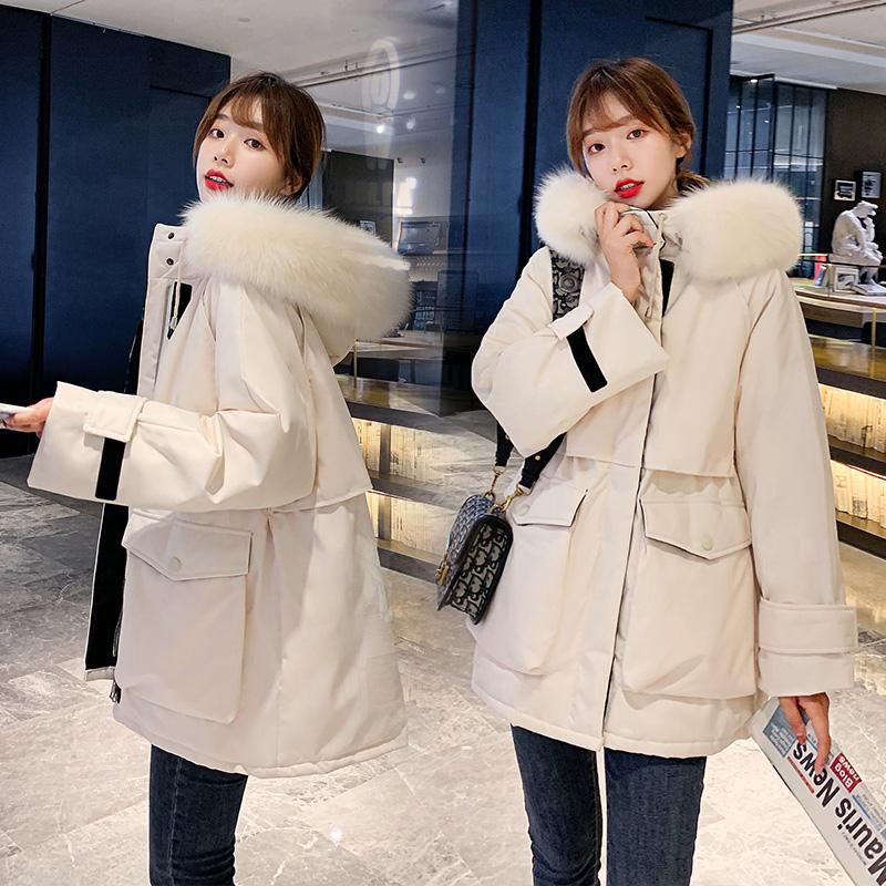 

Women's Trench Coats Scene Shooting Down Jacket Female Web Celebrity Live Long In The Style Han Edition Heavy Hair Thick Cotton-padded Jacke, Black