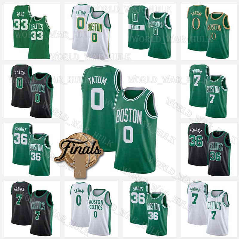 Jayson Tatum Jersey Marcus Smart Jaylen Brown Basketball Jerseys Bostons Celtices 0 7 33 36 Larry Bird 2022 2021 City Retro Mens Green Black Whit