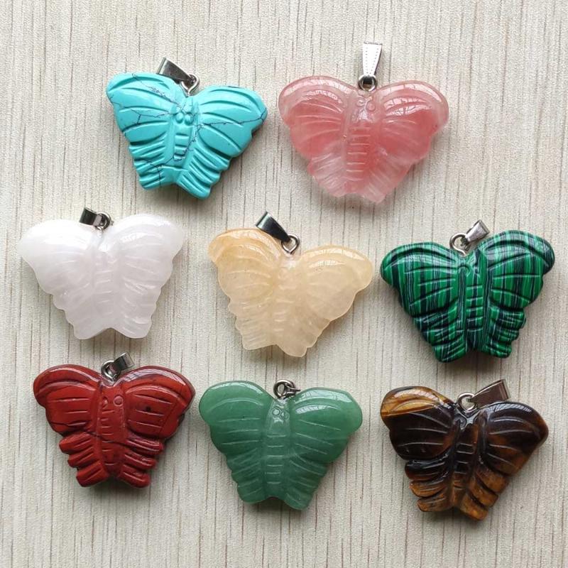 

Pendant Necklaces Fashion Sell Mixed Natural Stone Pendulums Carving Butterfly Charm Pendants Fit Necklace Jewelry Making 8pcs/lot Wholesale
