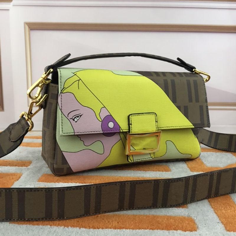 

Designer Baguette Bag Women Glazed Fabric Bags Printed Girls Handbag Embossed Letters Vintage Crossbody with gold-finish metalware, F2