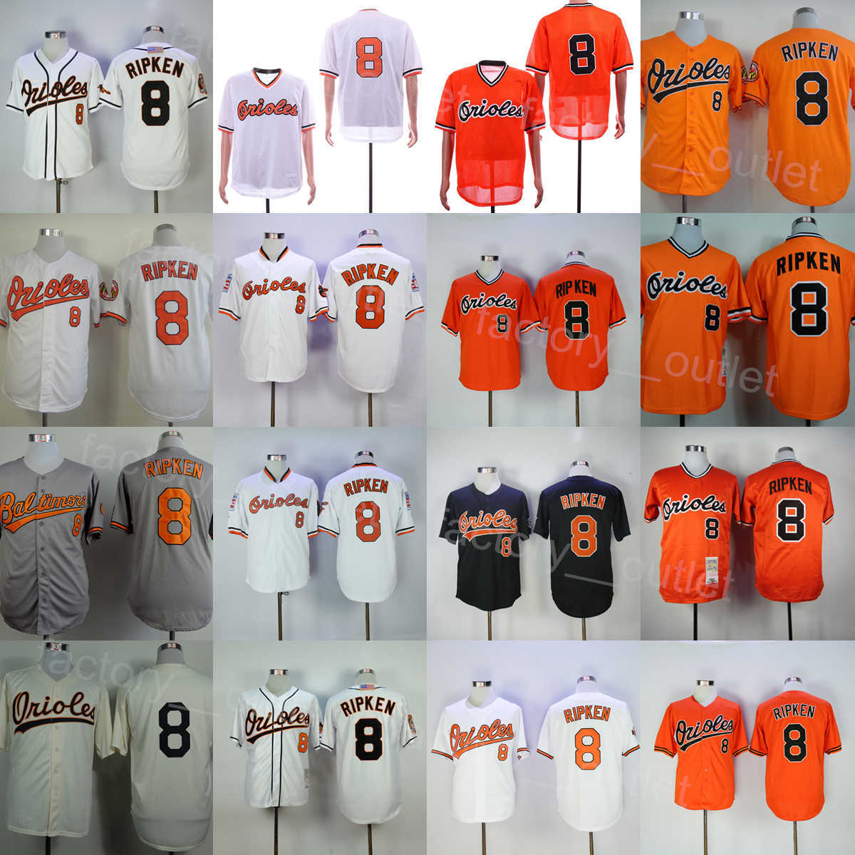 

Throwback Baseball 8 Cal Ripken Jersey 1954 1970 1982 1989 2001 Vintage Black Orange White Beige Grey Team Color All Stitched Retro Pullover Flexbase Cool Base