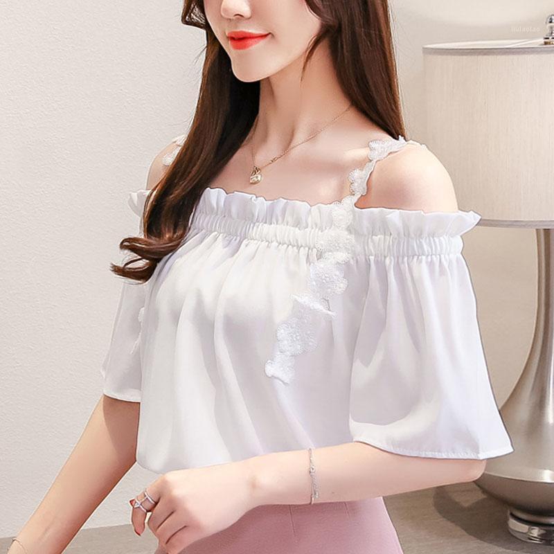 

Fashion Women Tops And Blouses 2022 White Blouse Shirts Korean Clothing Off Shoulder Top Chiffon 3629 50 Women, Pink