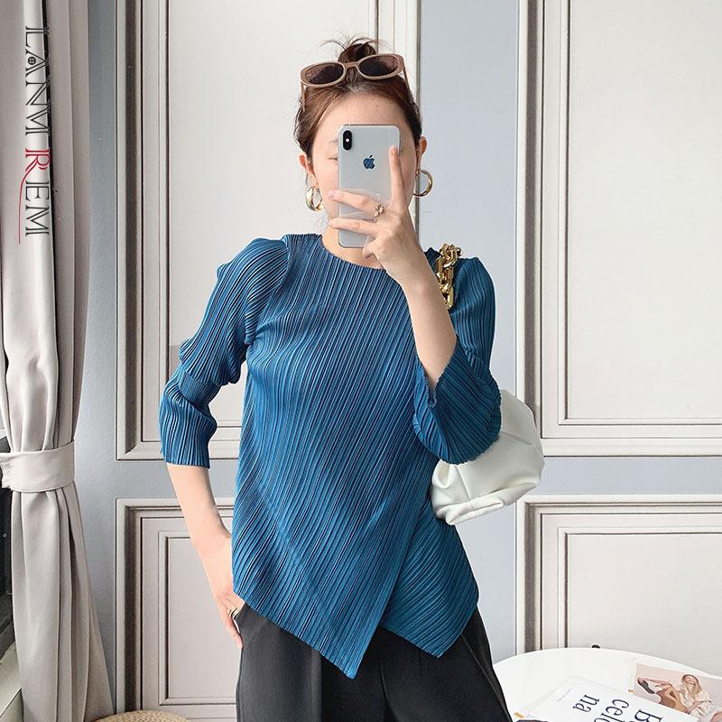 

Women's T-Shirt Irregular Women's Autumn Striped Three Quarter Sleeve Solid Color Round Neck T-shirts Casual Top 2T136Women's, Black