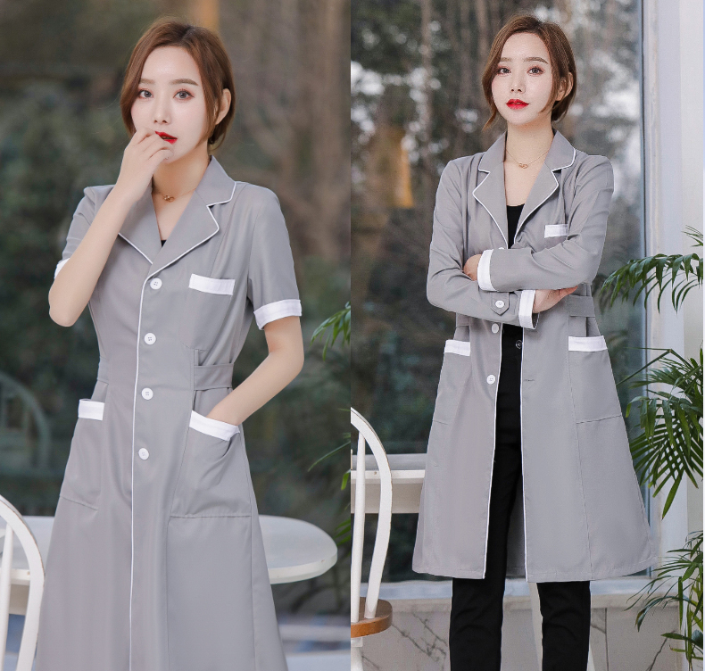 

P Beauty Salon Work Wear High quality Spa Uniforms Tattooist Work clothing Lab Coat Summer Purple Long Sleeve Scrubs Uniform New Customized