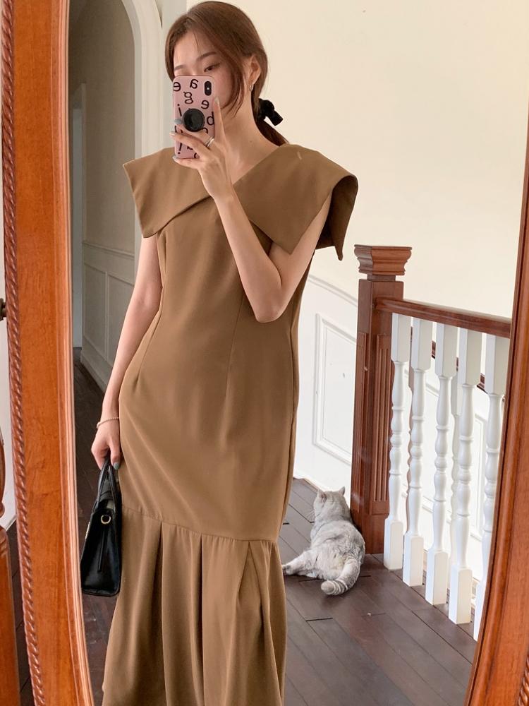 

Casual Dresses Women's Summer Vintage Pleated Long Tank Dress 2022 Female Sailor Collar Sleeveless Mermaid Sundress French StyleCasual, Black