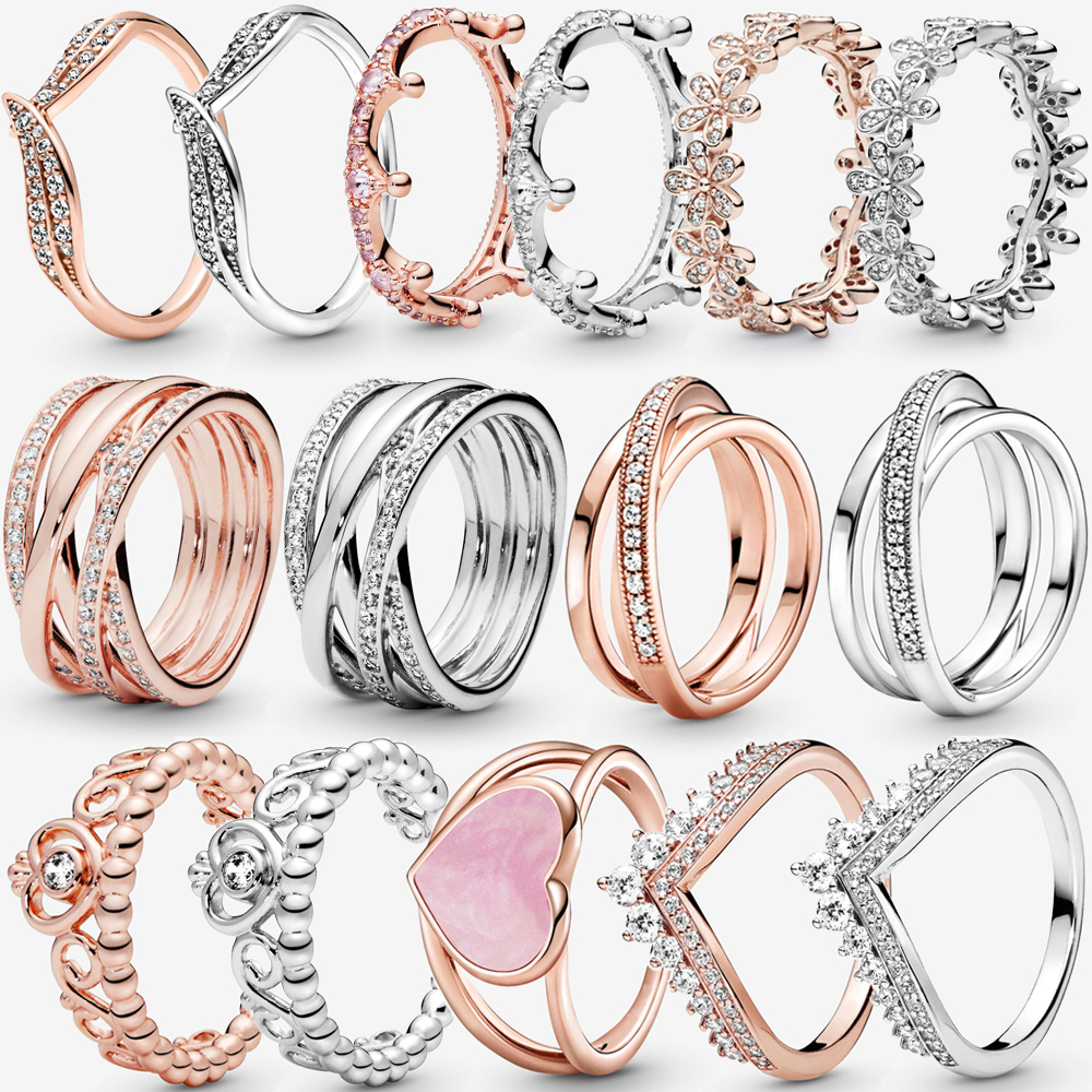 

2022 Popular 925 Silver Ring Princess's Sparkling Love Ms. Pandora Engaged In Jewelry Fashion Accessories