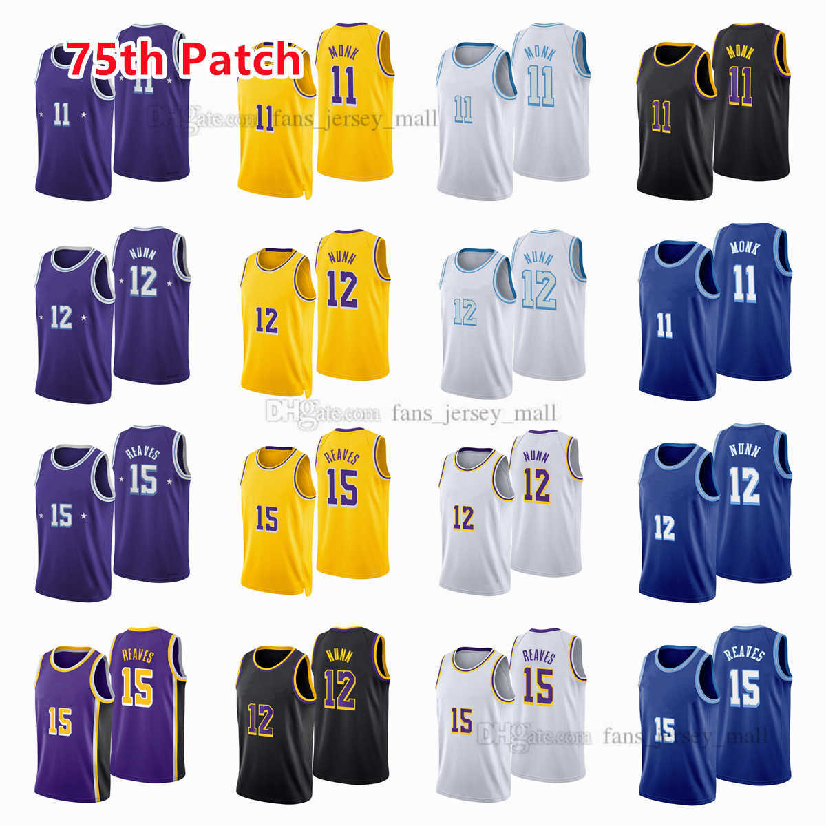 

Printed 75th Patch City Basketball Jerseys Kendrick 12 Nunn Malik 11 Monk Austin 15 Reaves Jersey Color white Orange blue black purple yellow Custom