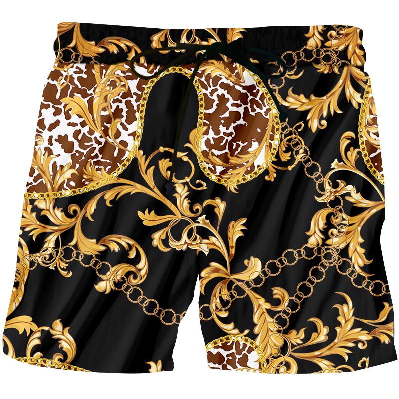 

Men's Shorts Baroque Style Summer Casual Trousers 3D Golden Chain Print Luxury Men's Pants Comfortable Oversized Direct SalesMen's
